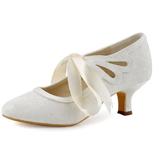 ELEGANTPARK Ivory Wedding Shoes for Bride, Lace Closed Toe Heels US 9 | 2 Inch Vintage Bridal Pumps thumbnail 1