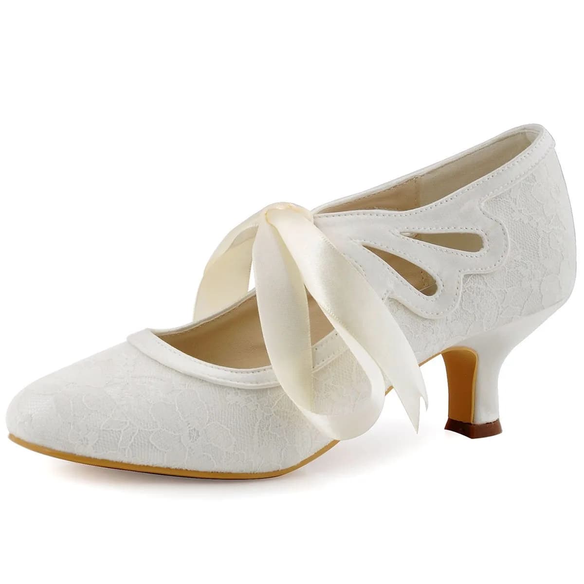 ELEGANTPARK Ivory Wedding Shoes for Bride, Lace Closed Toe Heels US 9 | 2 Inch Vintage Bridal Pumps