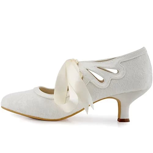 ELEGANTPARK Ivory Wedding Shoes for Bride, Lace Closed Toe Heels US 9 | 2 Inch Vintage Bridal Pumps thumbnail 2