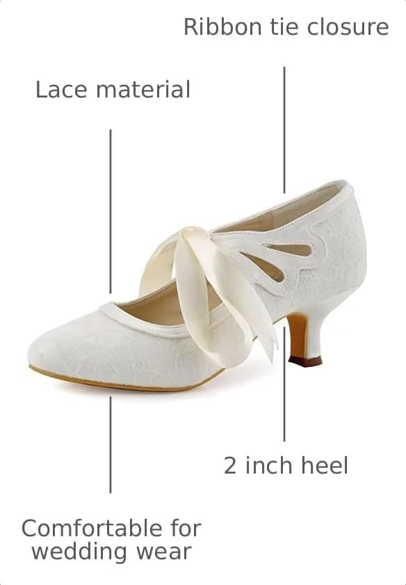 ELEGANTPARK Ivory Wedding Shoes for Bride, Lace Closed Toe Heels US 9 | 2 Inch Vintage Bridal Pumps thumbnail 3