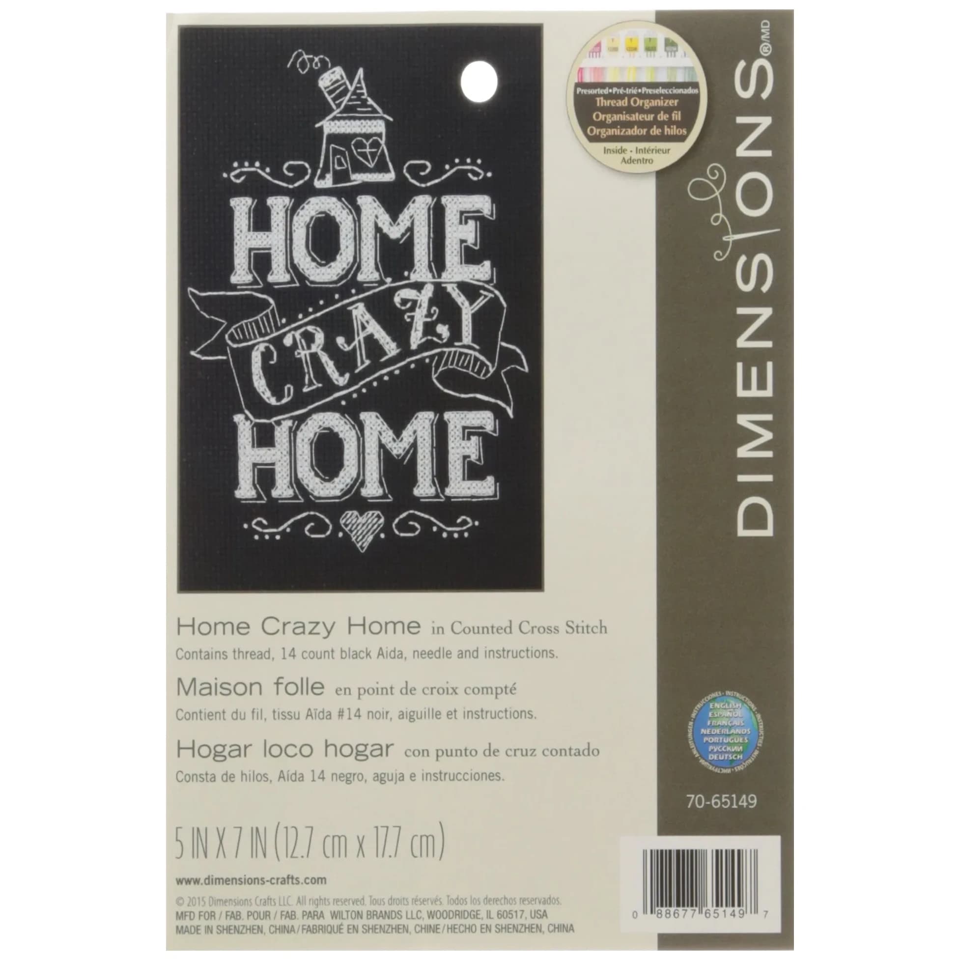 Dimensions Home Crazy Home Mini Counted Cross Stitch Kit 5" x 7" (17.78 cm x 12.7 cm) | Beginner Friendly DIY Wall Art