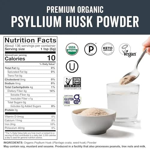Viva Naturals Organic Psyllium Husk Powder, 24 oz – Finely Ground, Unflavored, Vegan, Keto, Paleo, Non-GMO Plant-Based Superfood for Digestive Health thumbnail 7
