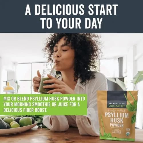 Viva Naturals Organic Psyllium Husk Powder, 24 oz – Finely Ground, Unflavored, Vegan, Keto, Paleo, Non-GMO Plant-Based Superfood for Digestive Health thumbnail 2