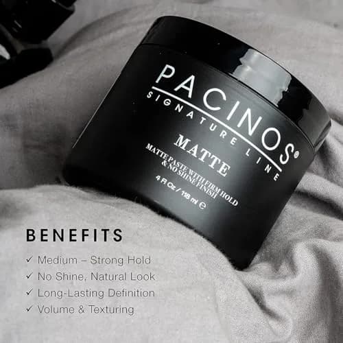 Pacinos Matte Hair Paste for Men, Firm Hold, No Shine, Styling Wax, 4 fl oz | Long-lasting matte finish, versatile for all hair types thumbnail 4