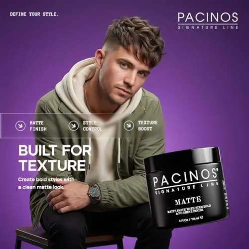 Pacinos Matte Hair Paste for Men, Firm Hold, No Shine, Styling Wax, 4 fl oz | Long-lasting matte finish, versatile for all hair types thumbnail 5