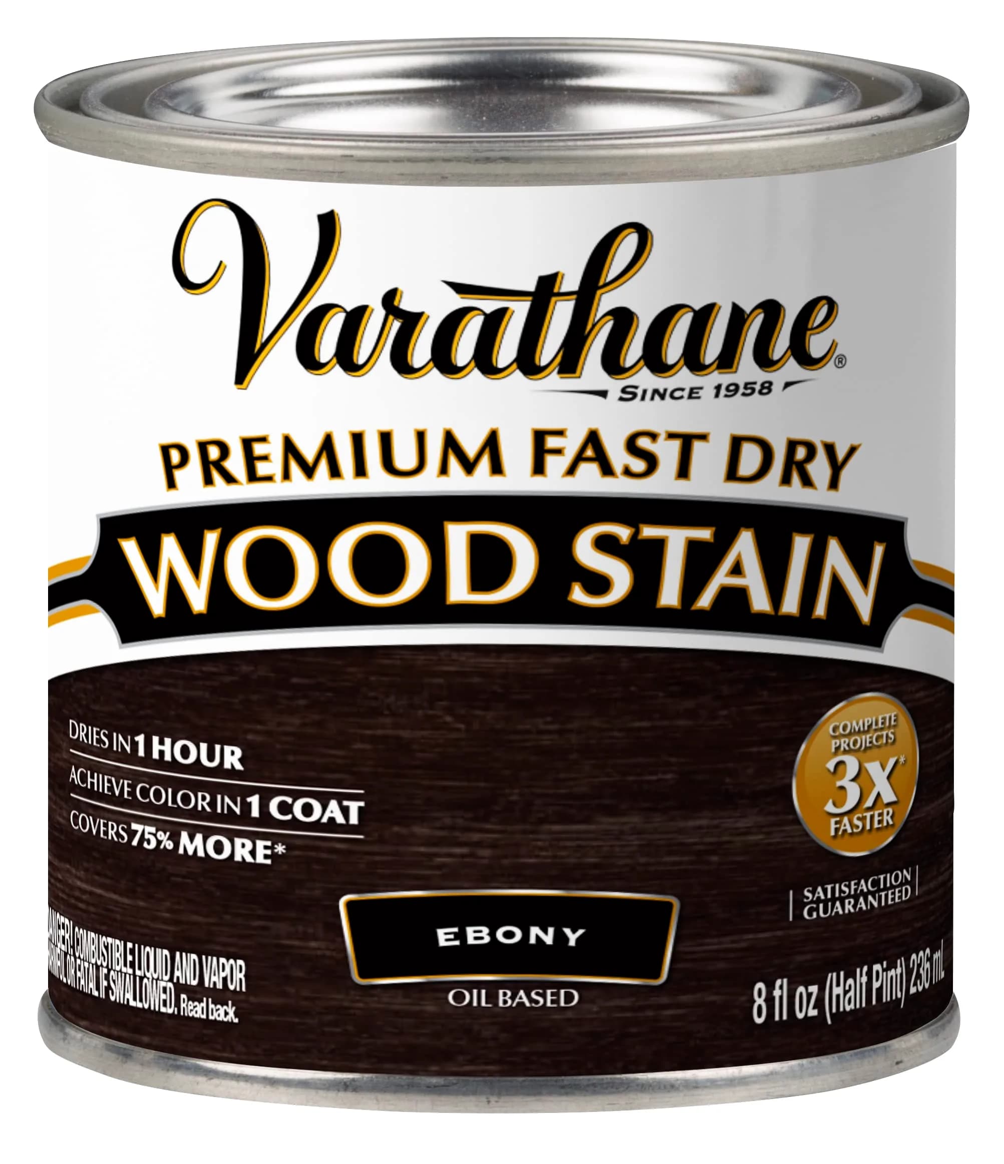 Varathane Premium Fast Dry Ebony Wood Stain 236ml (8 Fl Oz) | One Coat Interior Wood Finish - main product image