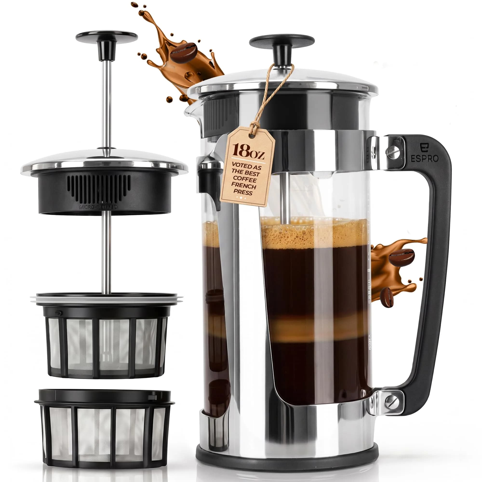 ESPRO P5 French Press Coffee Maker 532ml (18oz) | Grit-Free Coffee with Patented Double Microfilter - main product image
