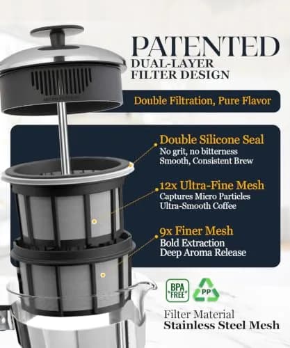 ESPRO P5 French Press Coffee Maker 532ml (18oz) | Grit-Free Coffee with Patented Double Microfilter thumbnail 4