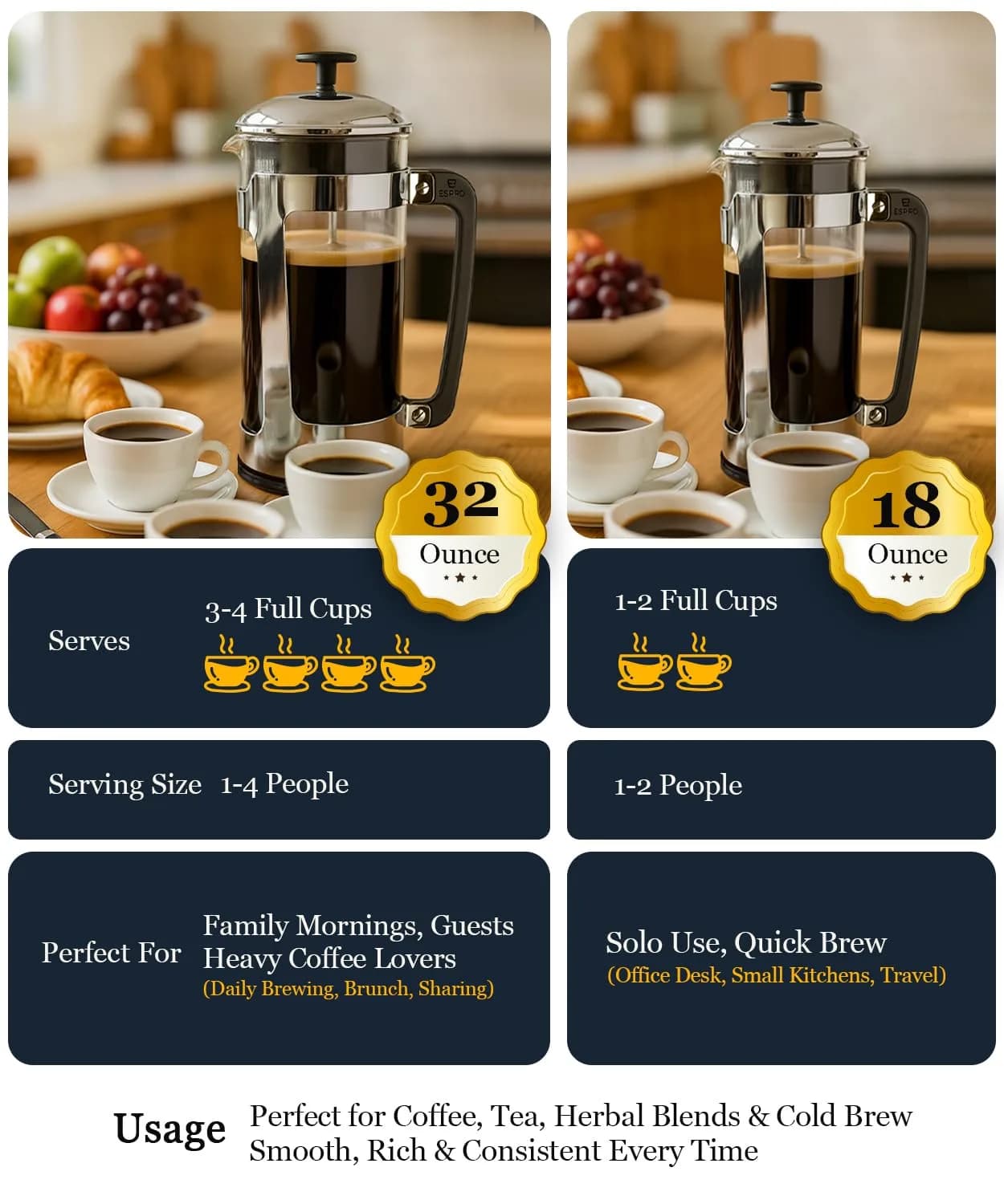 ESPRO P5 French Press Coffee Maker 532ml (18oz) | Grit-Free Coffee with Patented Double Microfilter - view 5