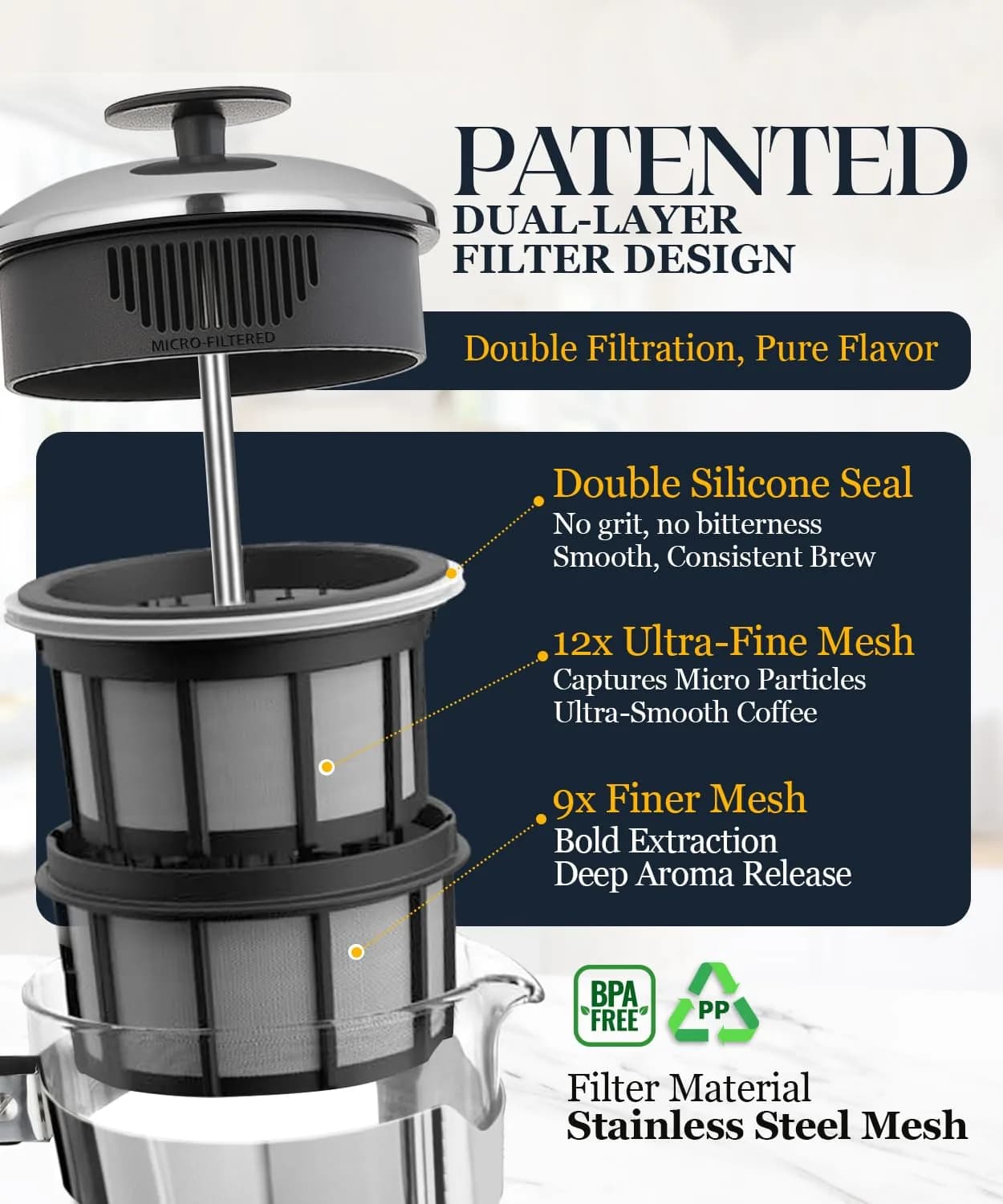 ESPRO P5 French Press Coffee Maker 532ml (18oz) | Grit-Free Coffee with Patented Double Microfilter - view 4