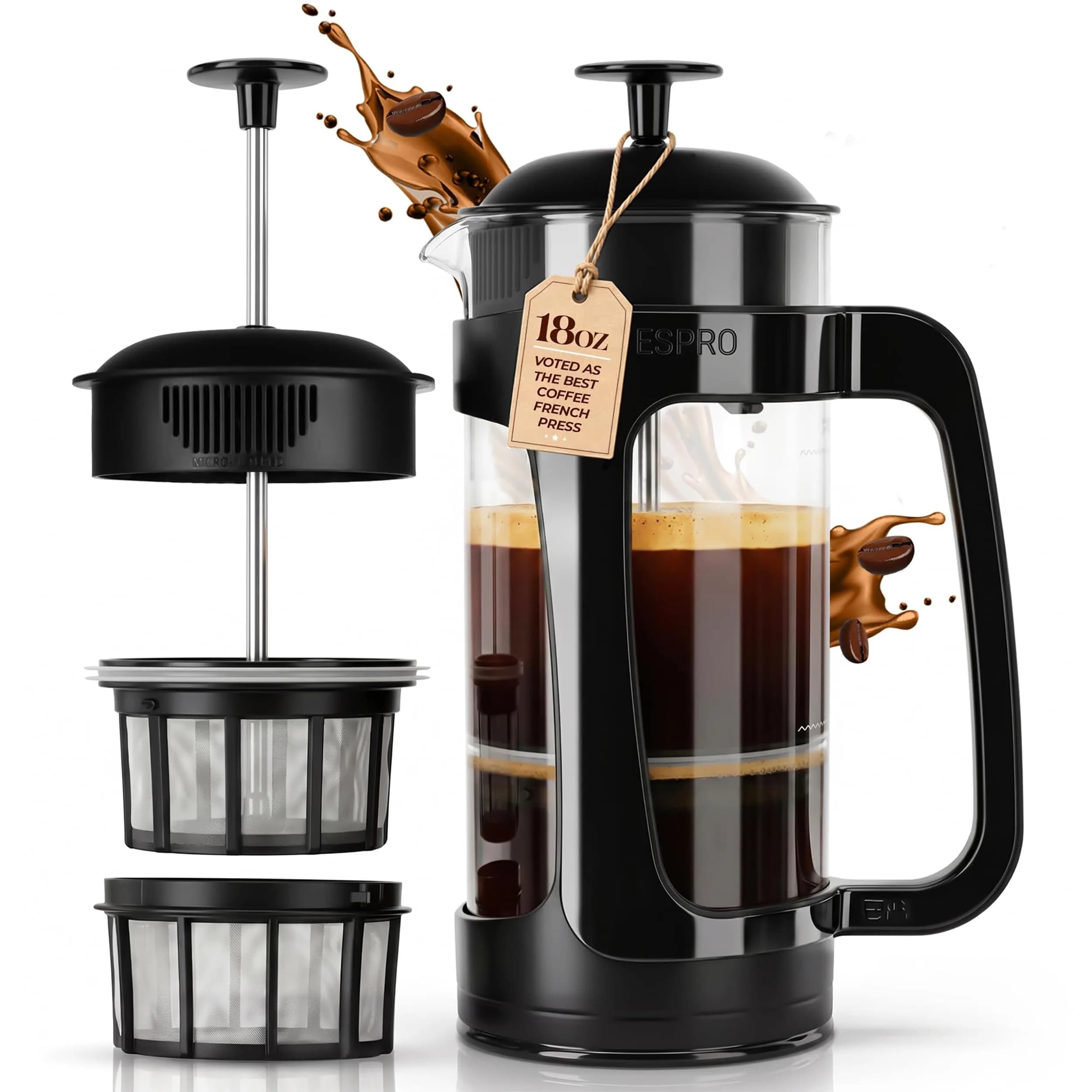 ESPRO P3 French Press Coffee Maker 532ml (18 oz) Black | Grit-Free Coffee & Tea Brewer - main product image