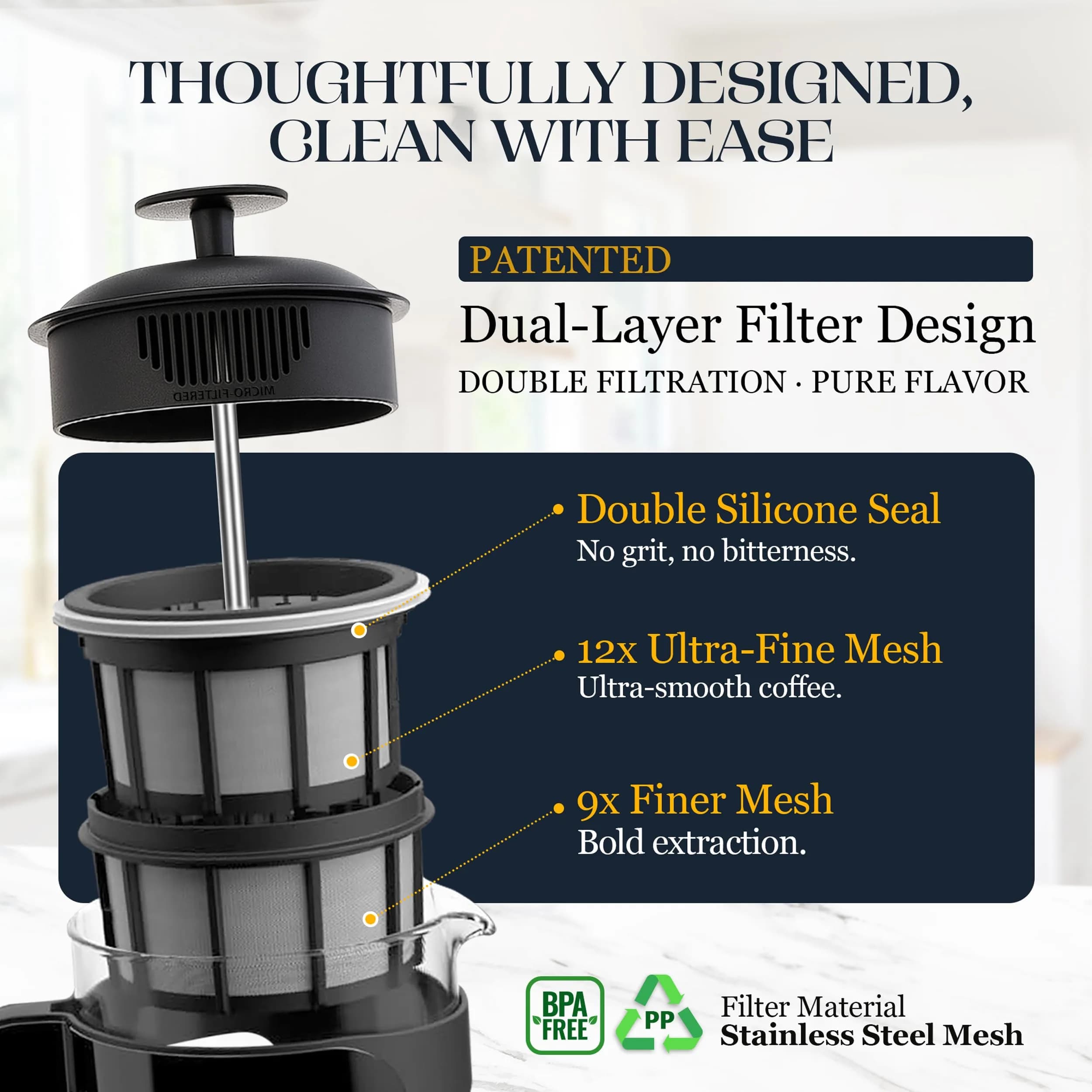 ESPRO P3 French Press Coffee Maker 532ml (18 oz) Black | Grit-Free Coffee & Tea Brewer - view 7