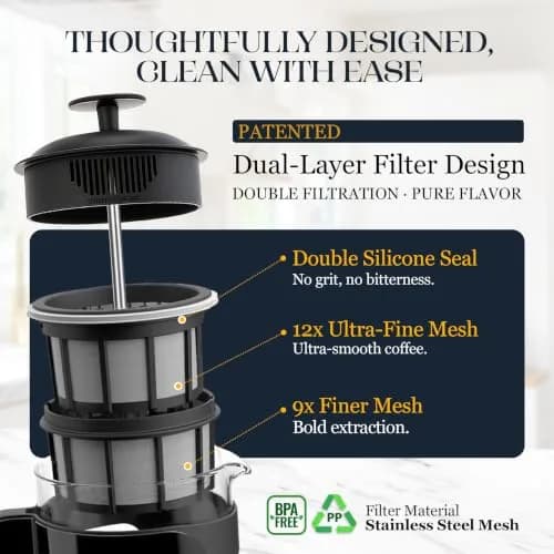 ESPRO P3 French Press Coffee Maker 532ml (18 oz) Black | Grit-Free Coffee & Tea Brewer thumbnail 7