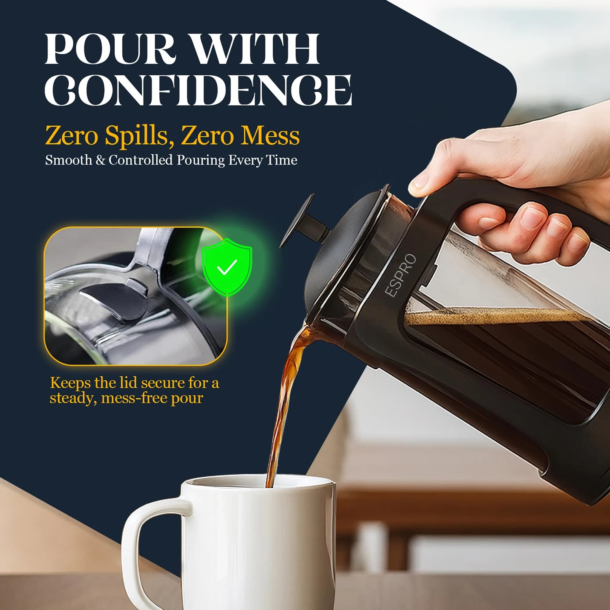 ESPRO P3 French Press Coffee Maker, 946ml (32oz) Black | Grit-Free Coffee & Tea Brewer - view 9