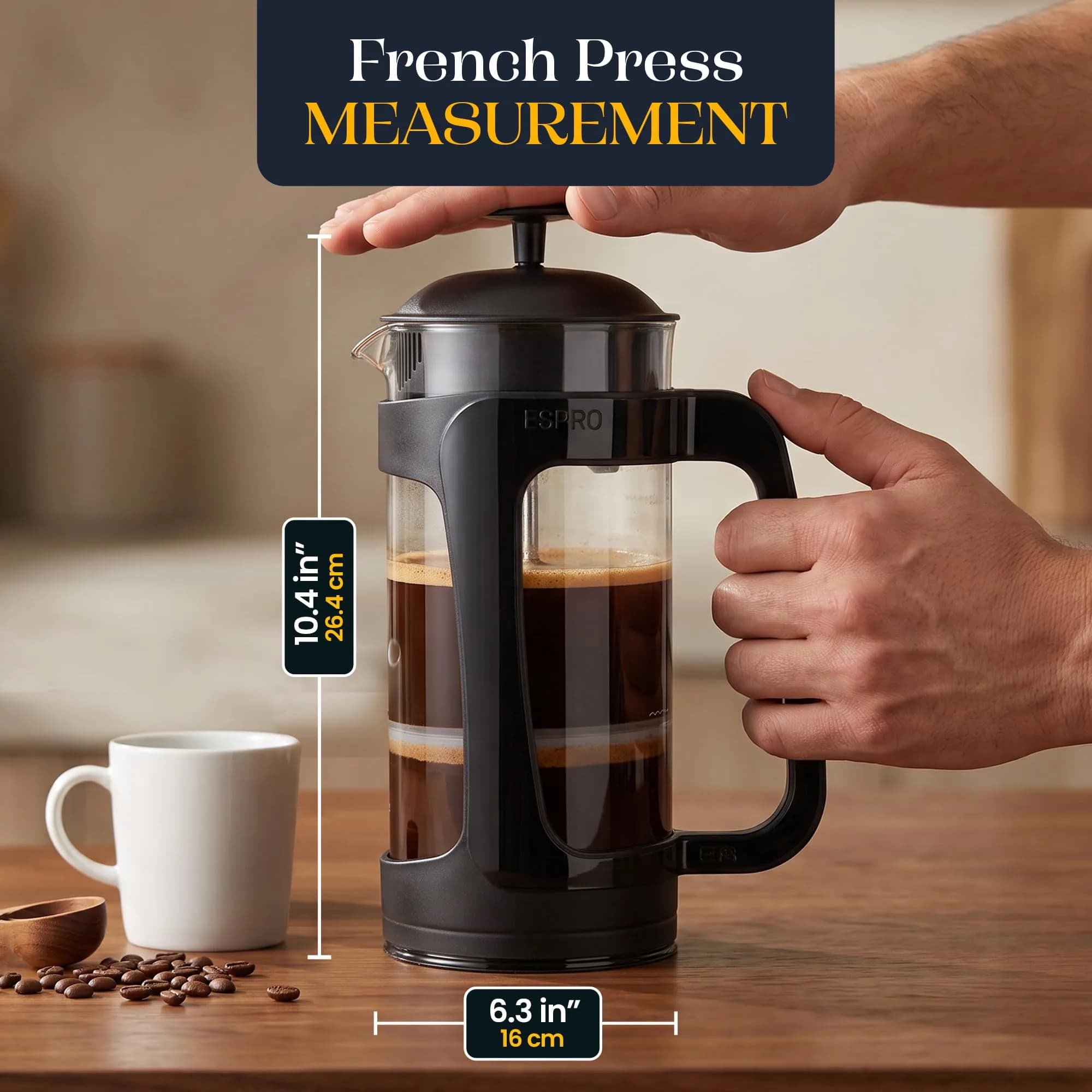 ESPRO P3 French Press Coffee Maker, 946ml (32oz) Black | Grit-Free Coffee & Tea Brewer - view 2
