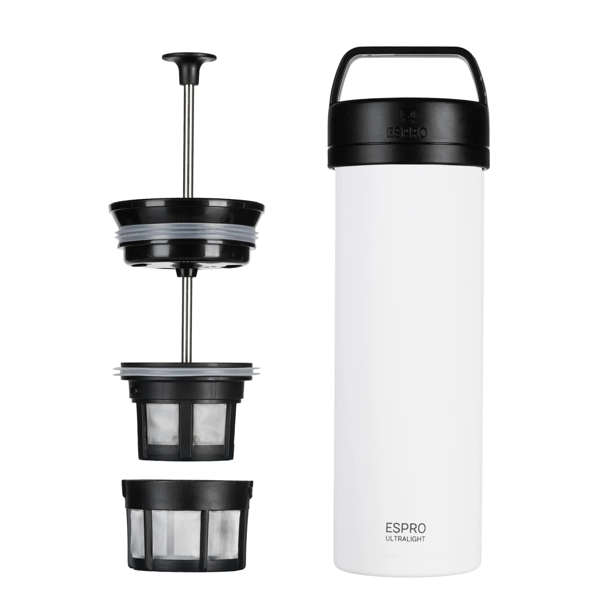 ESPRO Go P0 Ultralight French Press Coffee Maker for Travel | Vacuum Insulated Stainless Steel, 16 Ounces, Chalk White