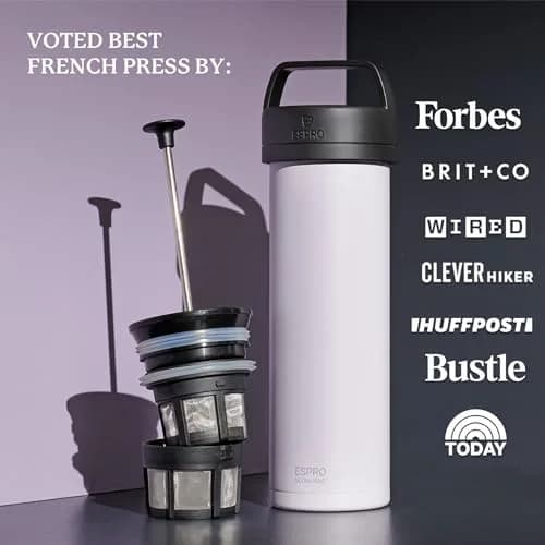ESPRO Go P0 Ultralight French Press Coffee Maker for Travel | Vacuum Insulated Stainless Steel, 16 Ounces, Chalk White thumbnail 7