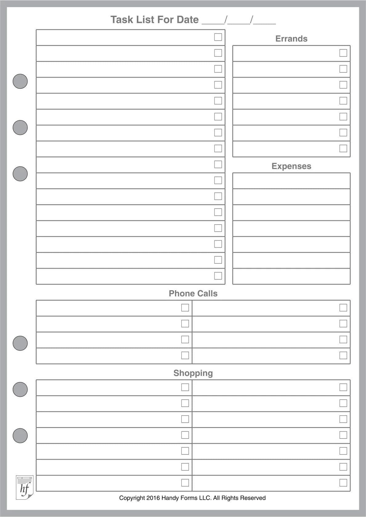 Handy Forms A5 Daily Task Planner for 6-Ring Notebooks | 50 Sheets, Heavy Paper, 5.83" x 8.27" — Daily Task Planner (To-Do, Expenses, Shopping)