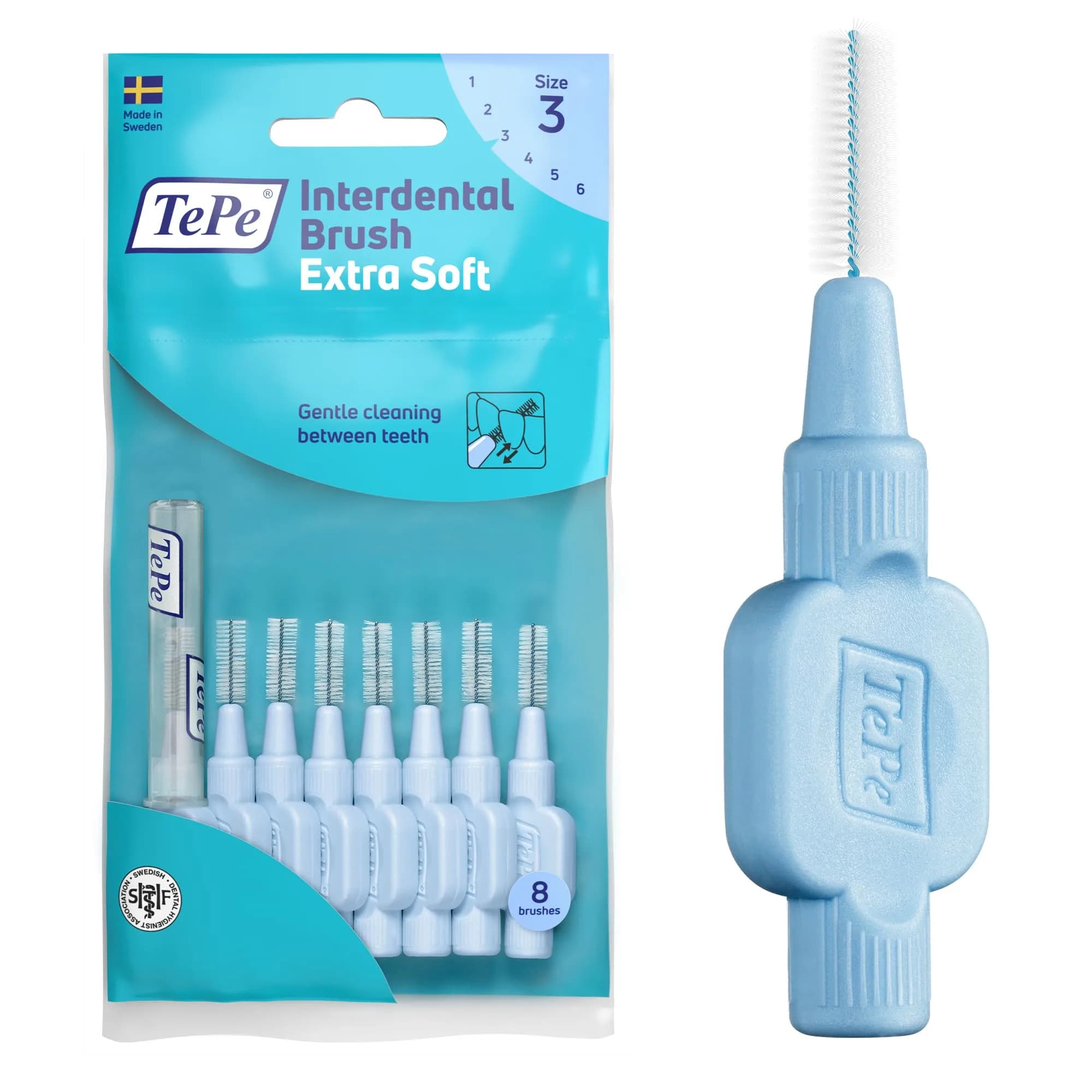 TePe Extra Soft Interdental Brush 0.6 mm Blue (Pack of 8) | Dermatologist Tested for Sensitive Gums - main product image