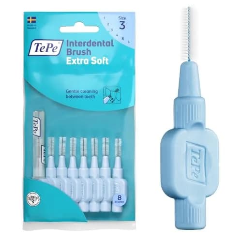 TePe Extra Soft Interdental Brush 0.6 mm Blue (Pack of 8) | Dermatologist Tested for Sensitive Gums thumbnail 1