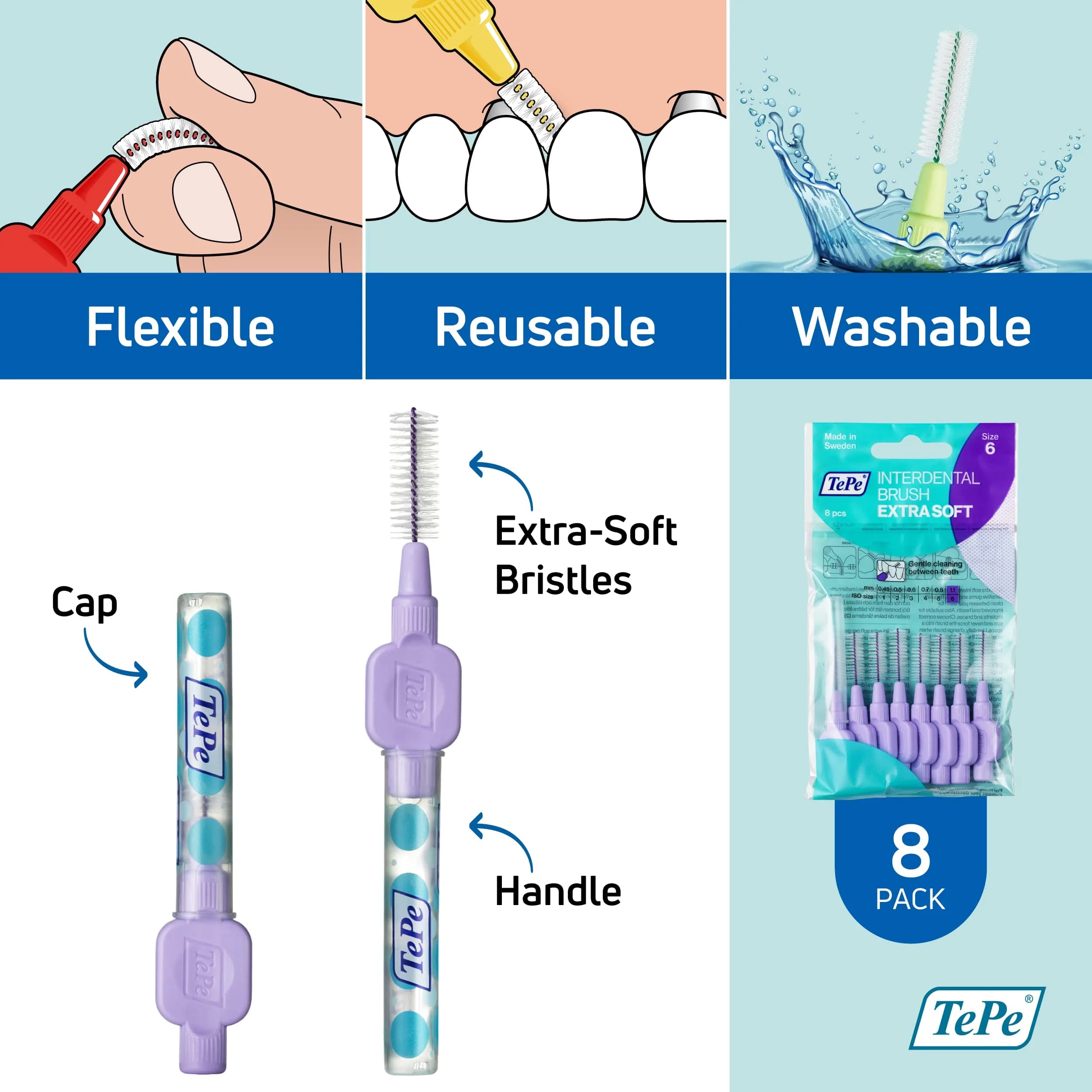 TePe Extra Soft Interdental Brush 1.1mm (Large Gaps) | Dermatologist Tested Hypoallergenic Toothbrush - view 5