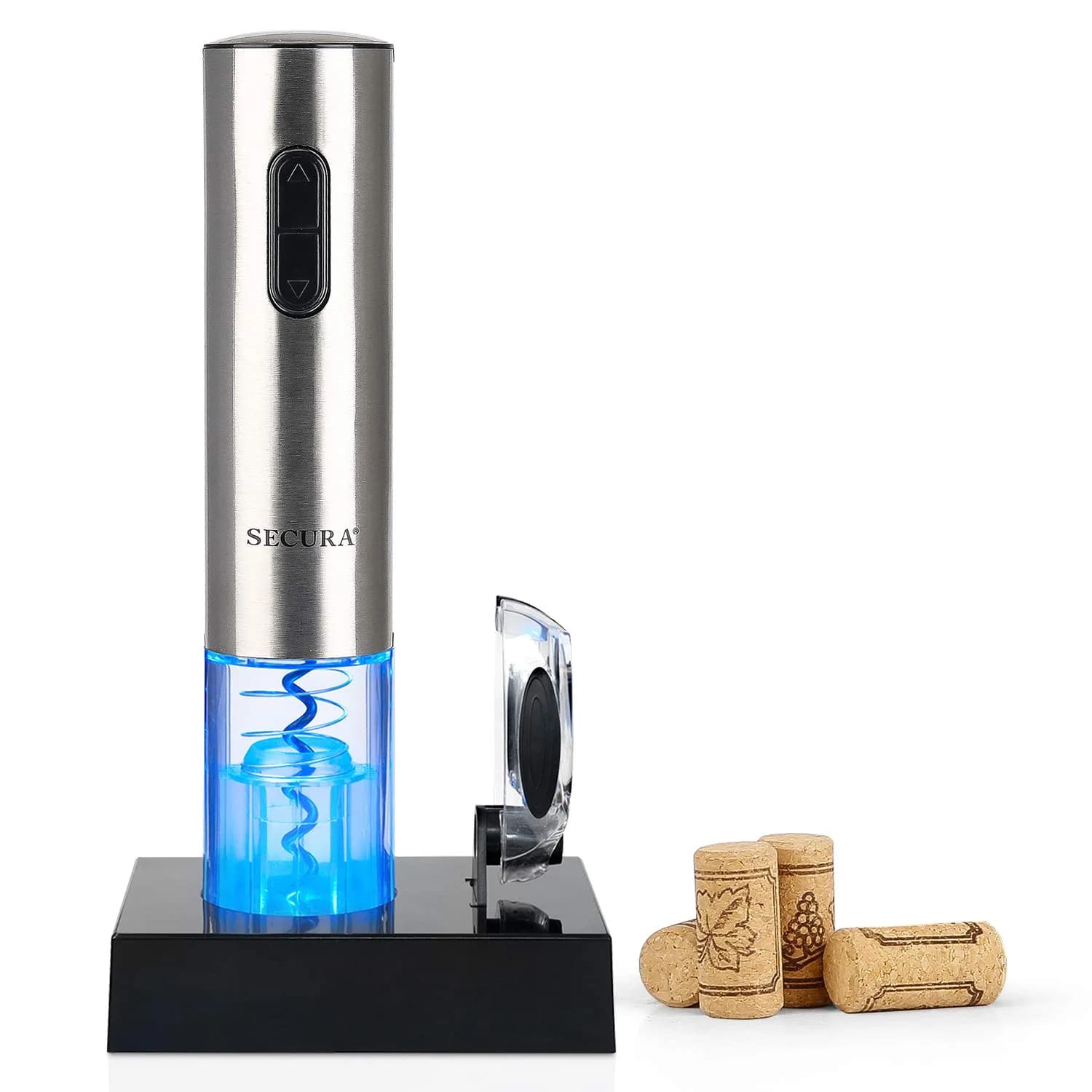 Secura Electric Wine Opener, Automatic Corkscrew, Rechargeable, Stainless Steel | Cordless Bottle Opener with Foil Cutter