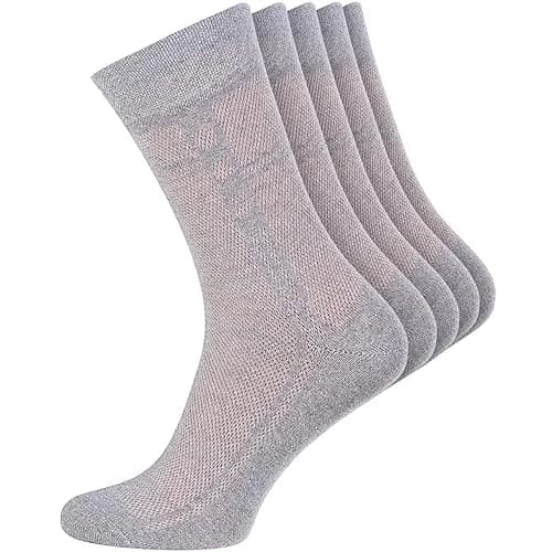 Duna Mens Dress Socks 5 Pairs Grey | Ultra Thin Breathable Formal Crew Length thumbnail 1
