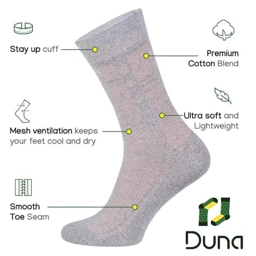 Duna Mens Dress Socks 5 Pairs Grey | Ultra Thin Breathable Formal Crew Length thumbnail 4