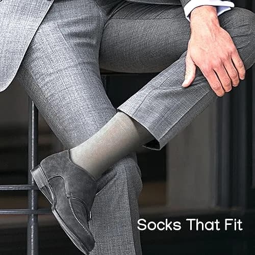 Duna Mens Dress Socks 5 Pairs Grey | Ultra Thin Breathable Formal Crew Length thumbnail 2