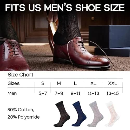 Duna Mens Dress Socks 5 Pairs White | Ultra Thin Breathable Formal Crew Length thumbnail 7