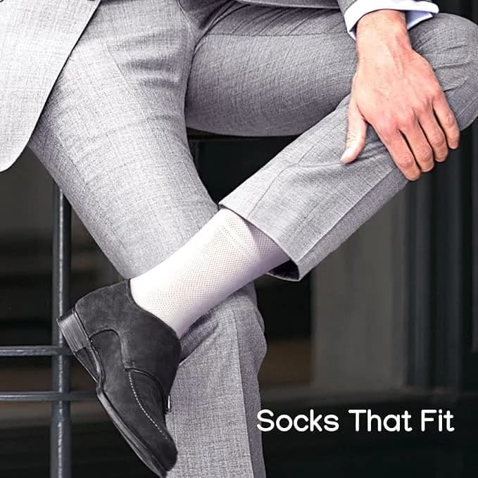 Duna Mens Dress Socks 5 Pairs White | Ultra Thin Breathable Formal Crew Length thumbnail 3