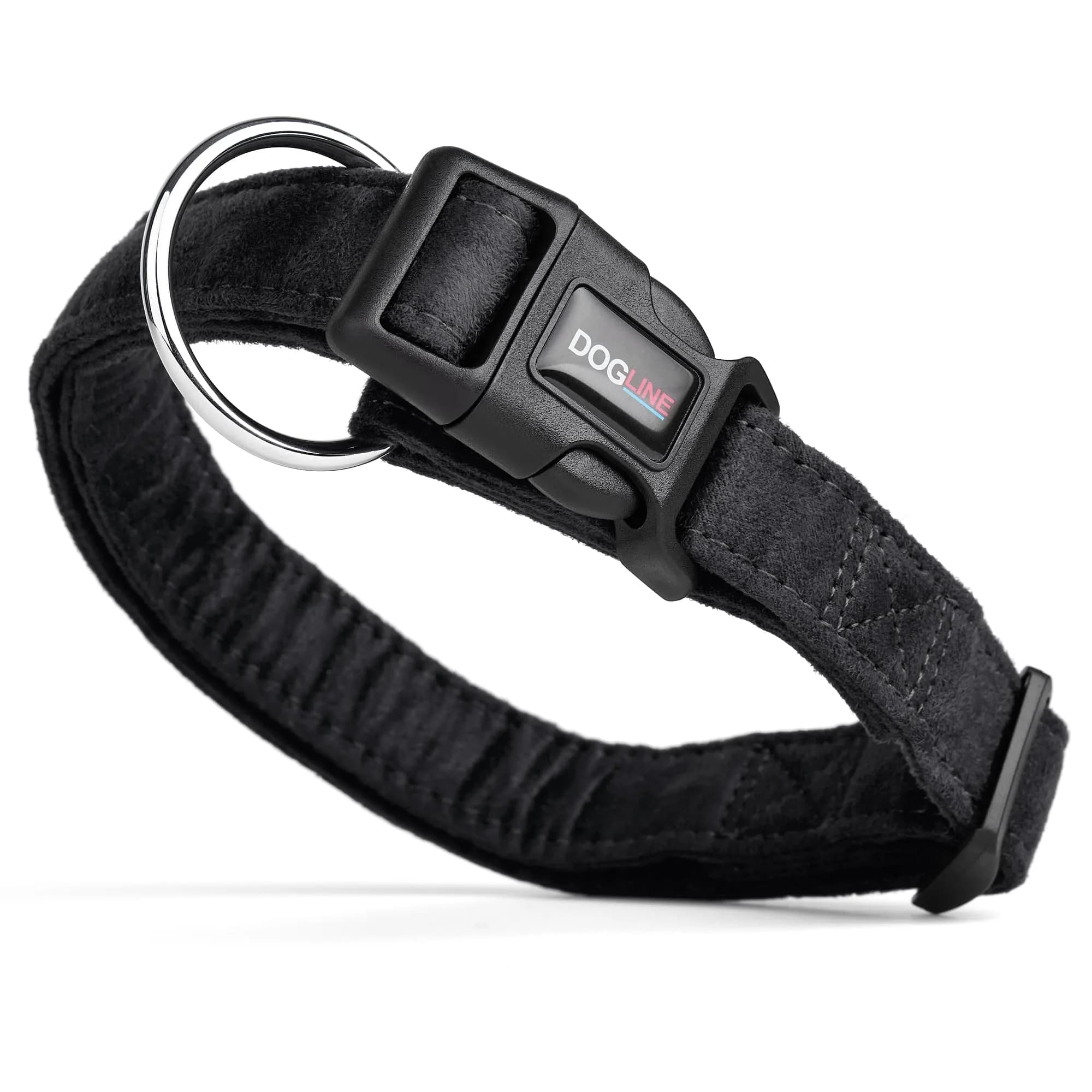 Dogline 15 to 25-Inch Comfort Microfiber Dog Collar | Soft Padded, Nylon Reinforced, Large, Black