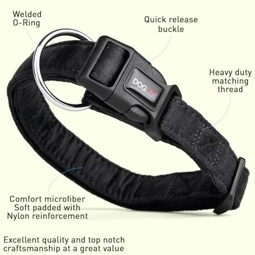 Dogline 15 to 25-Inch Comfort Microfiber Dog Collar | Soft Padded, Nylon Reinforced, Large, Black thumbnail 2