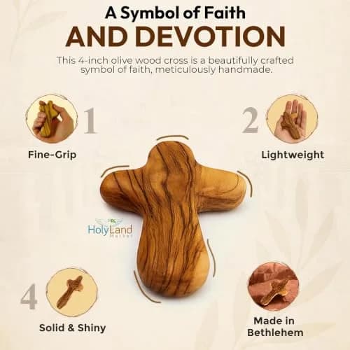 Holy Land Market Olive Wood Comfort Cross 4 Inch | Handcrafted Bethlehem Faith Symbol thumbnail 5