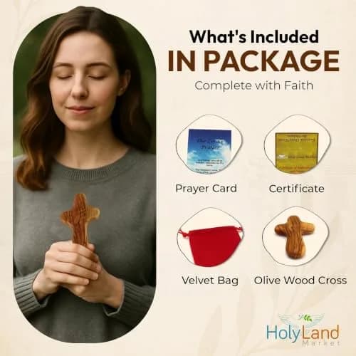 Holy Land Market Olive Wood Comfort Cross 4 Inch | Handcrafted Bethlehem Faith Symbol thumbnail 3