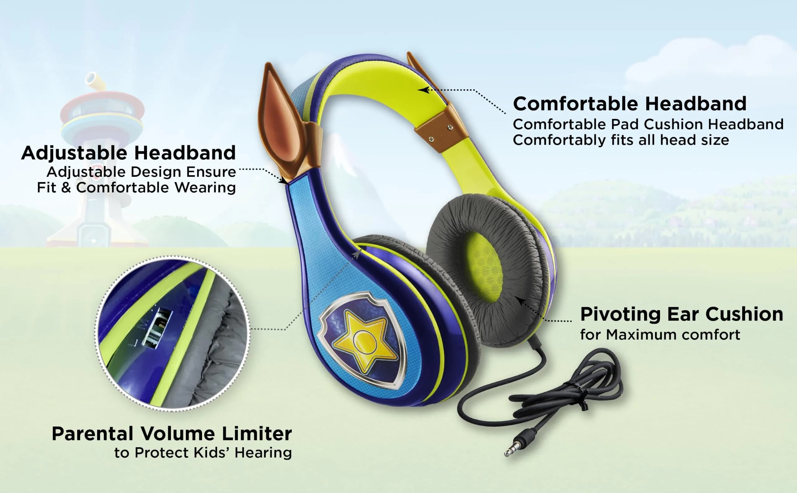 eKids Paw Patrol Chase Kid-Friendly Headphones with Volume Limiting | 3.5mm Jack - view 7