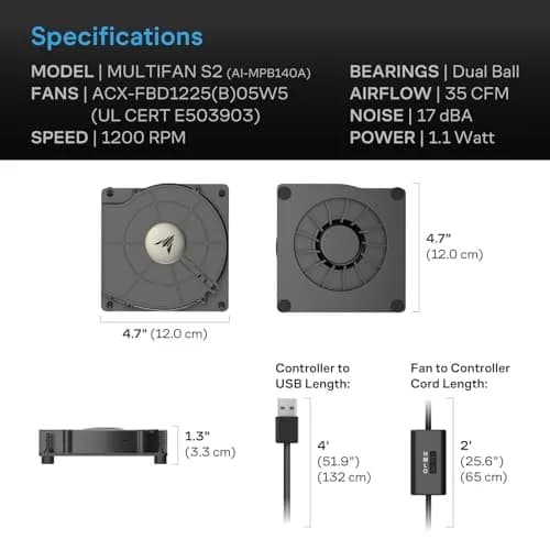AC Infinity MULTIFAN S2 Quiet USB Blower Fan 4.7 x 4.7 x 1 in | 35 CFM airflow, UL-certified thumbnail 7