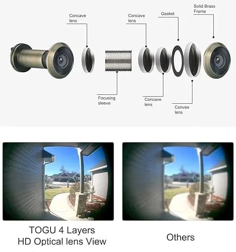 TOGU Solid Brass UL Listed Door Viewer 220-Degree View with Privacy Cover 5-Pack | 28mm (1.1") Top Diameter, Fits 35-55mm Doors thumbnail 3