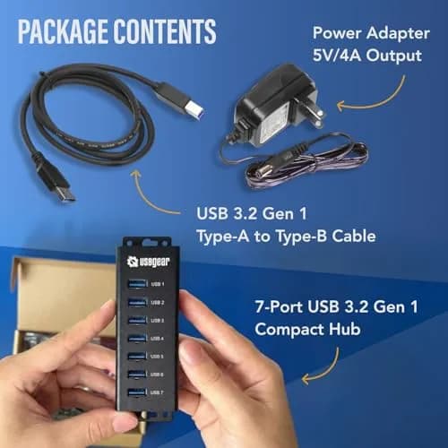 USBGear 7-Port USB 3.2 Gen 1 Hub with 5V/4A Power Adapter | 5Gbps SuperSpeed Data Transfer thumbnail 8