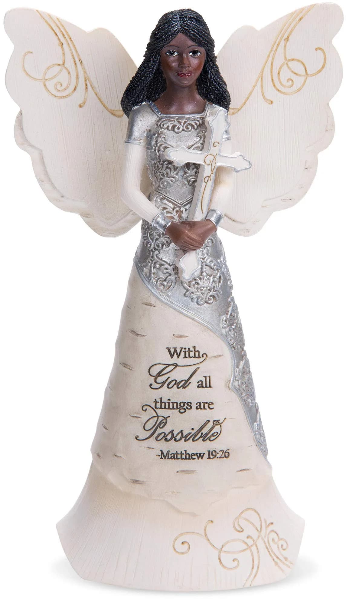 Pavilion Elements Faith Angel Figurine 16.51 cm (6.5-Inch) Holding Cross | Religious Home Décor Accent — 82382