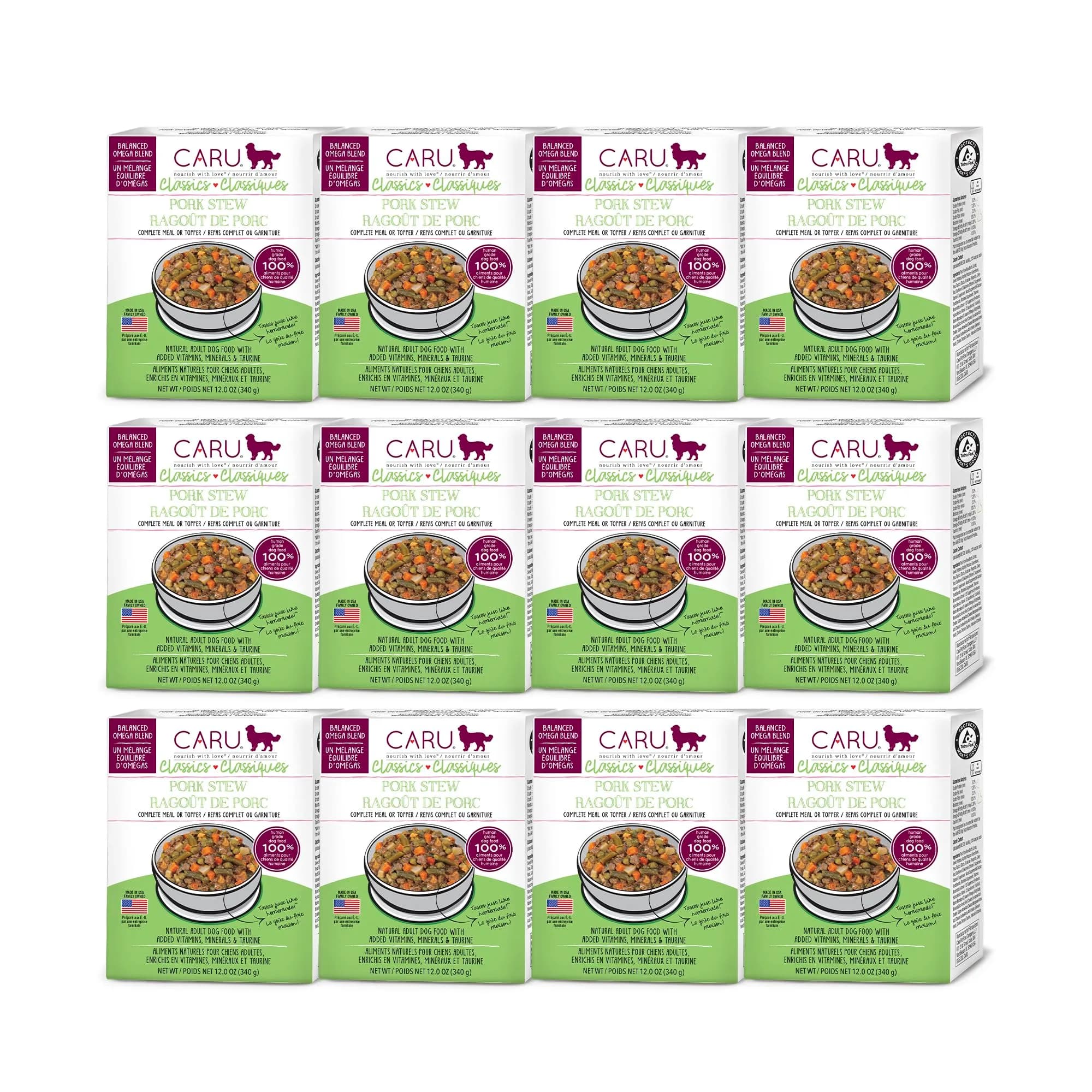 Caru Classics Pork Stew for Dogs 12 oz | Grain-Free, Human-Grade Ingredients, Supports Overall Dog Health — Green