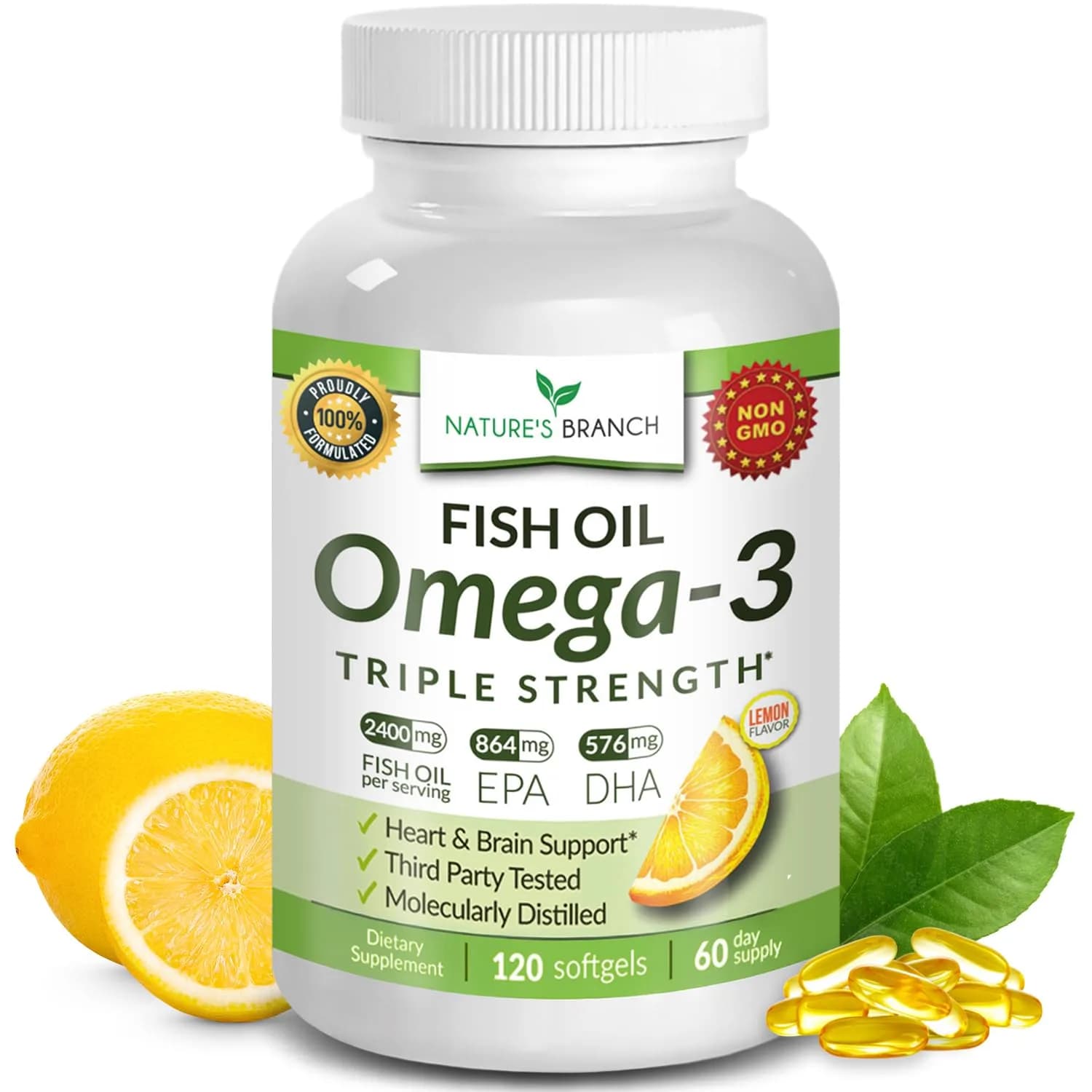 NATURE'S BRANCH Triple Strength Omega 3 Fish Oil 180 Count | Heart, Brain & Eye Health Support — Softgel
