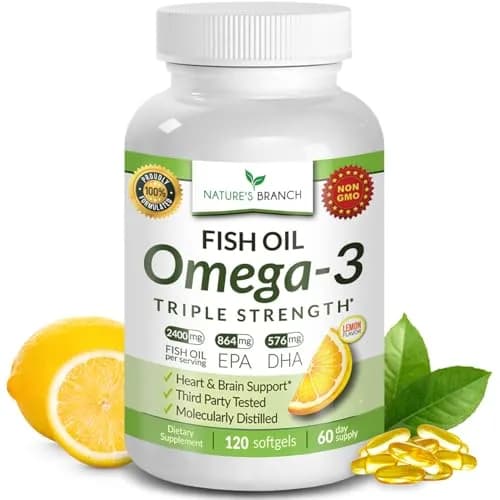 NATURE'S BRANCH Triple Strength Omega 3 Fish Oil 2400mg (120 Count) | Heart, Brain & Eye Health Support with EPA & DHA thumbnail 1