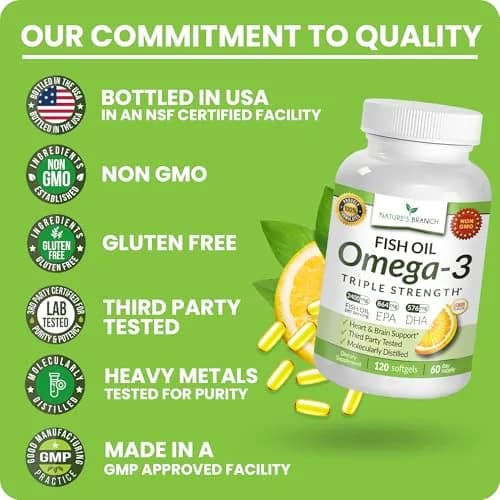 NATURE'S BRANCH Triple Strength Omega 3 Fish Oil 2400mg (120 Count) | Heart, Brain & Eye Health Support with EPA & DHA thumbnail 5