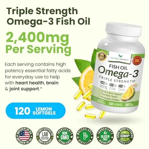 NATURE'S BRANCH Triple Strength Omega 3 Fish Oil 2400mg (120 Count) | Heart, Brain & Eye Health Support with EPA & DHA thumbnail 7