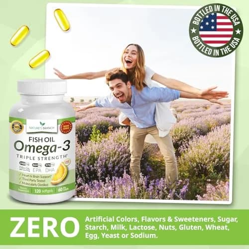 NATURE'S BRANCH Triple Strength Omega 3 Fish Oil 2400mg (120 Count) | Heart, Brain & Eye Health Support with EPA & DHA thumbnail 8