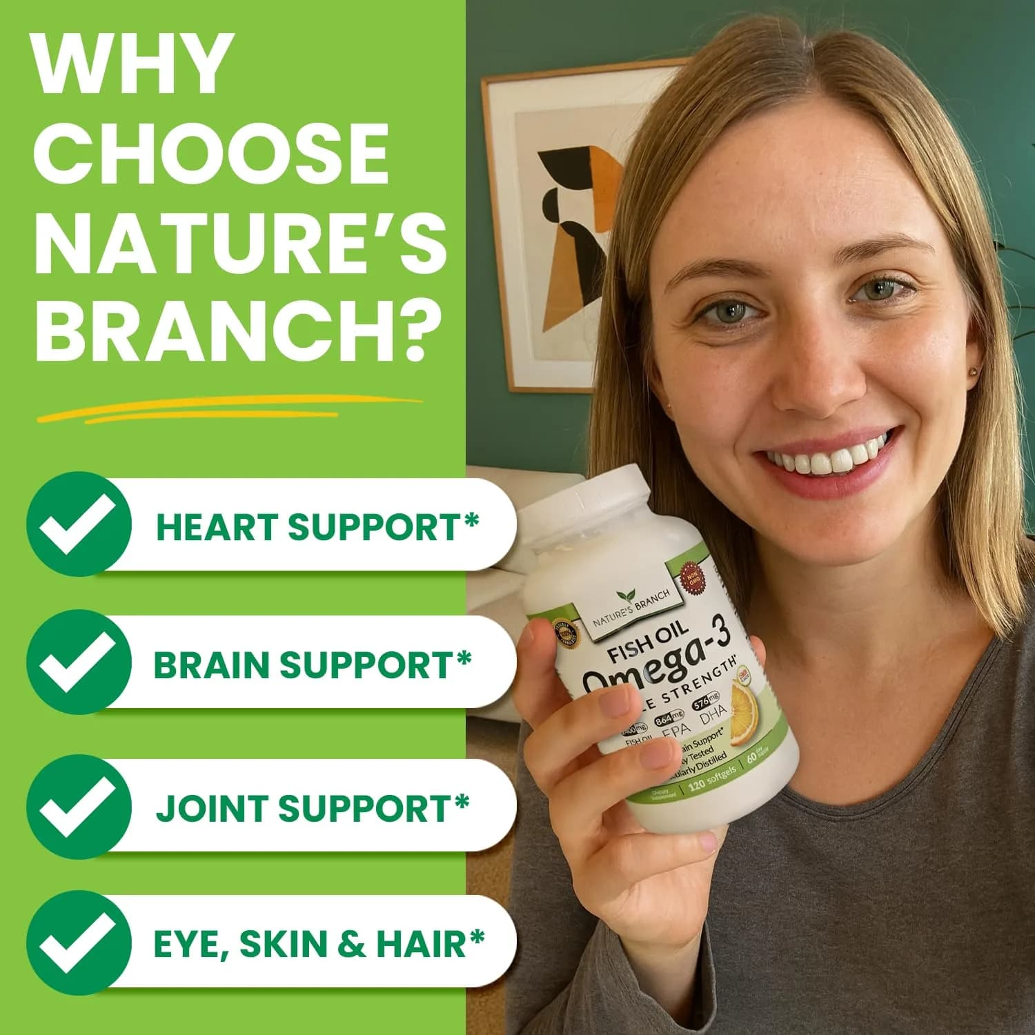 NATURE'S BRANCH Triple Strength Omega 3 Fish Oil 2400mg (120 Count) | Heart, Brain & Eye Health Support with EPA & DHA - view 3