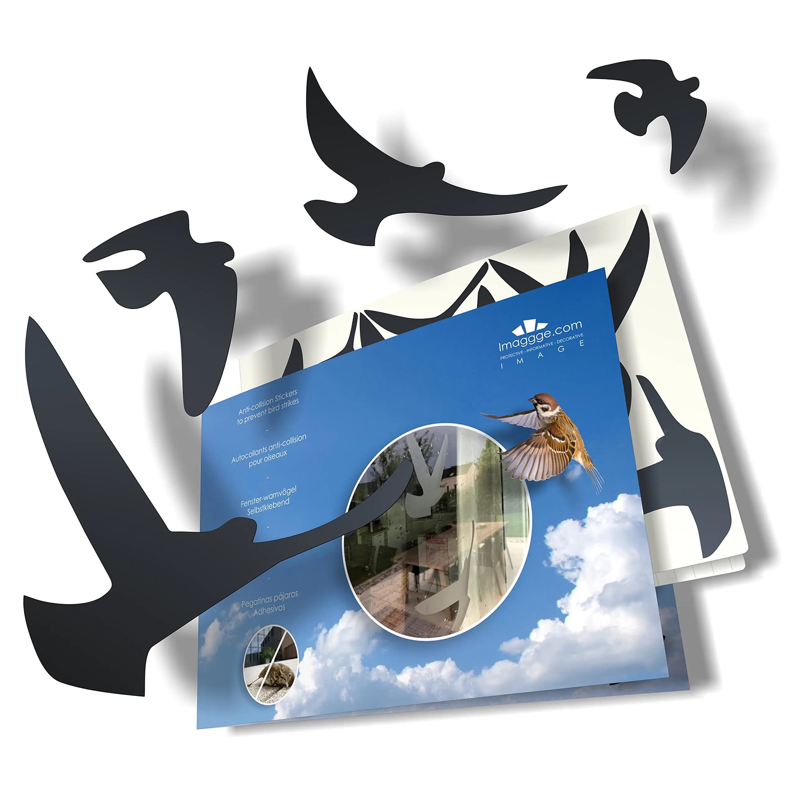 Decooo.be Anti-Collision Bird Strike Window Decals - Black Silhouettes Set of 17 | Prevents Bird Collisions - view 2