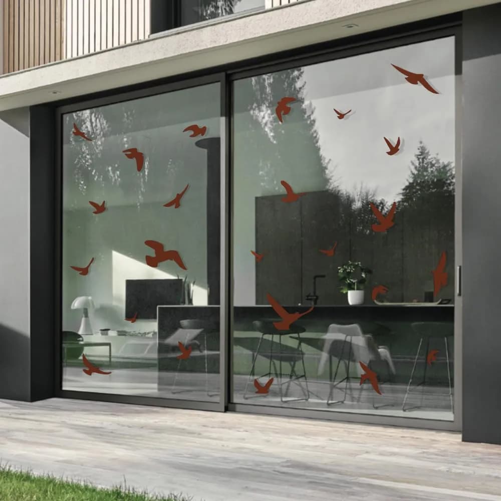 Decooo.be Anti-Collision Bird Strike Window Decals Set of 17 Silhouettes | Brown | Prevents Bird Collisions - main product image