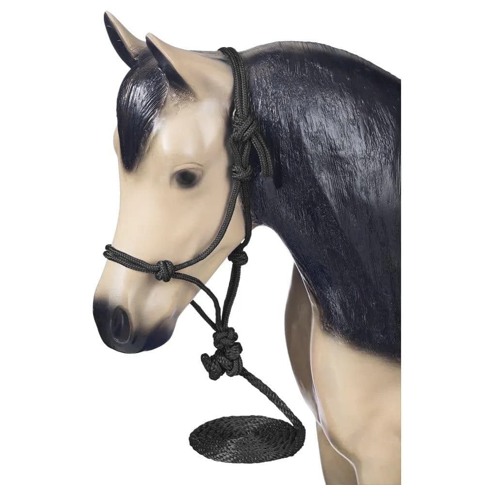 Tough 1 Miniature Poly Rope Halter with Lead - Black - Small | Durable, Medium-Stiff Poly Nylon Rope for Horse Training — Black